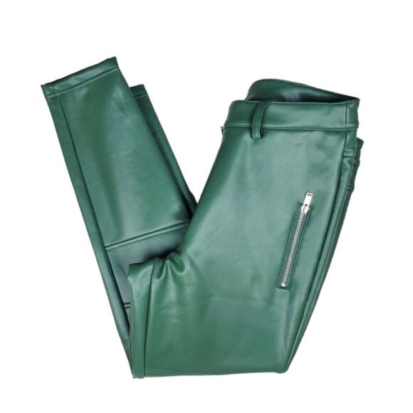 Topshop Pants - Topshop Womens Green Faux Leather Moto Pants Size 10